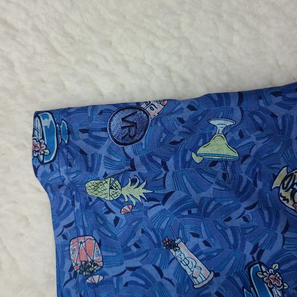 Johnnie-O Polo Shirt Mens XL Blue Tropical Drink Hawaiian Performance Golf